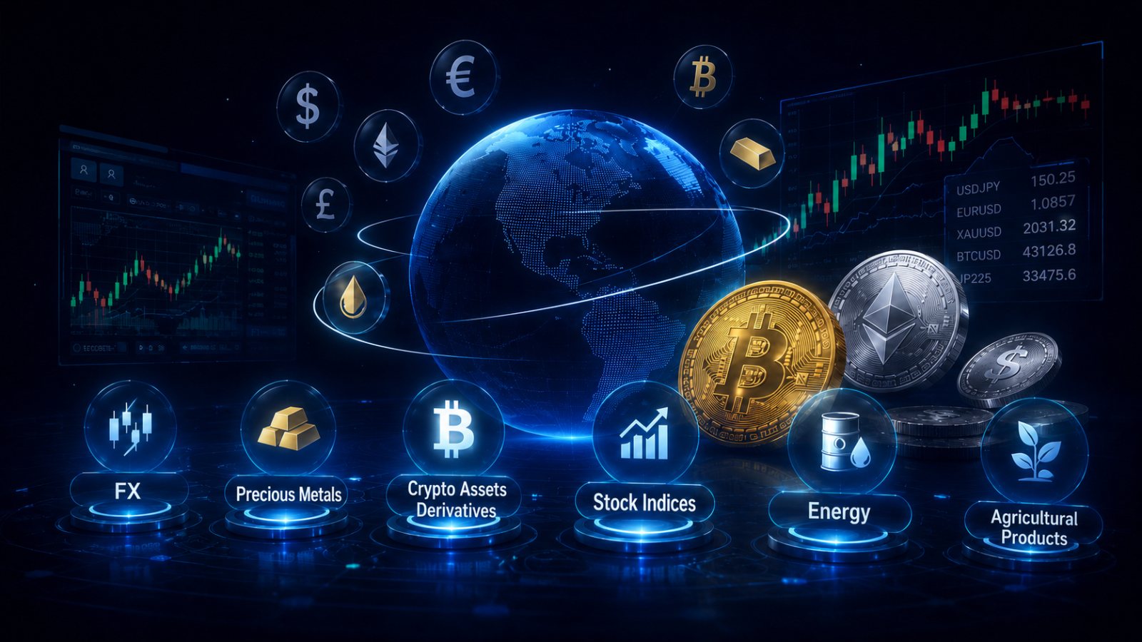 FX, precious metals, crypto asset derivatives, stock indices, energy and agricultural products