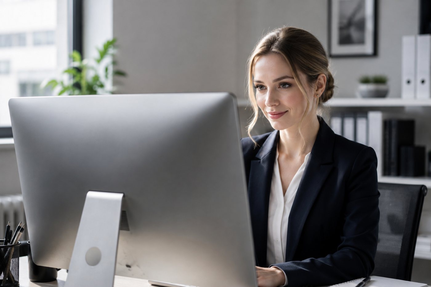 Filling in the application form on a computer